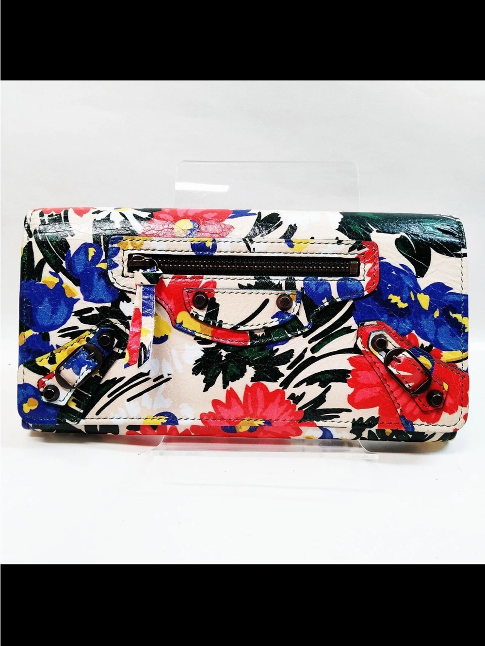 Authentic Balenciaga Paris Zip-Around Women's Continental Wallet  Floral Leather